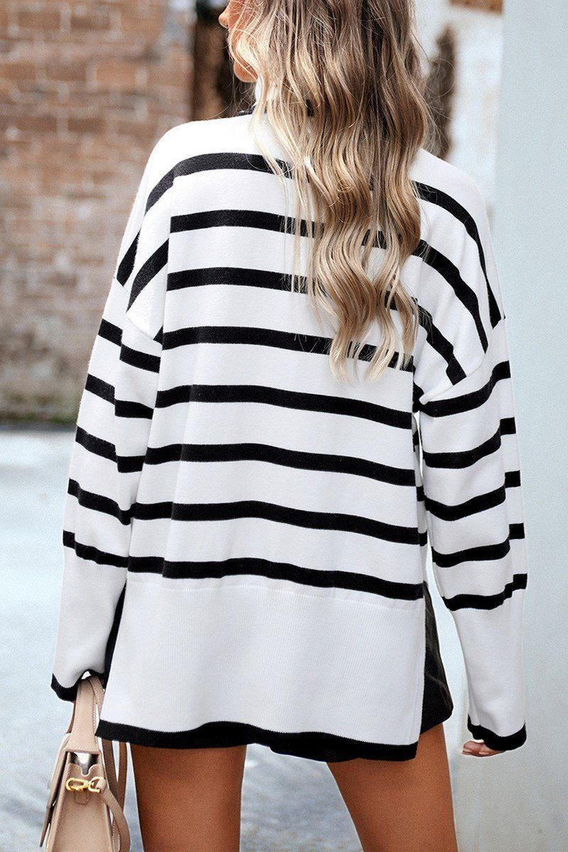 HIGH NECK STRIPE PATTERNED OVERSIZED PULLOVER