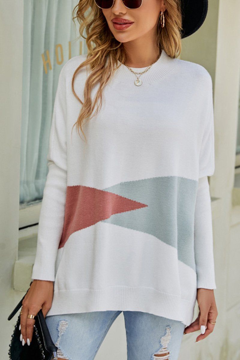 WOMEN OVERSIZED CREWNECK PATTERNED PULLOVER
