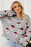 WOMEN FURRY CHRISTMAS SANTA PRINTING KNIT SWEATER