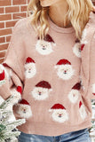 WOMEN FURRY CHRISTMAS SANTA PRINTING KNIT SWEATER