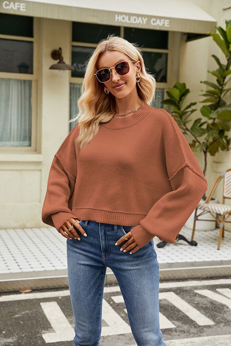 WOMEN RIBBED OVERSIZED JUMPER TOP SWEATER