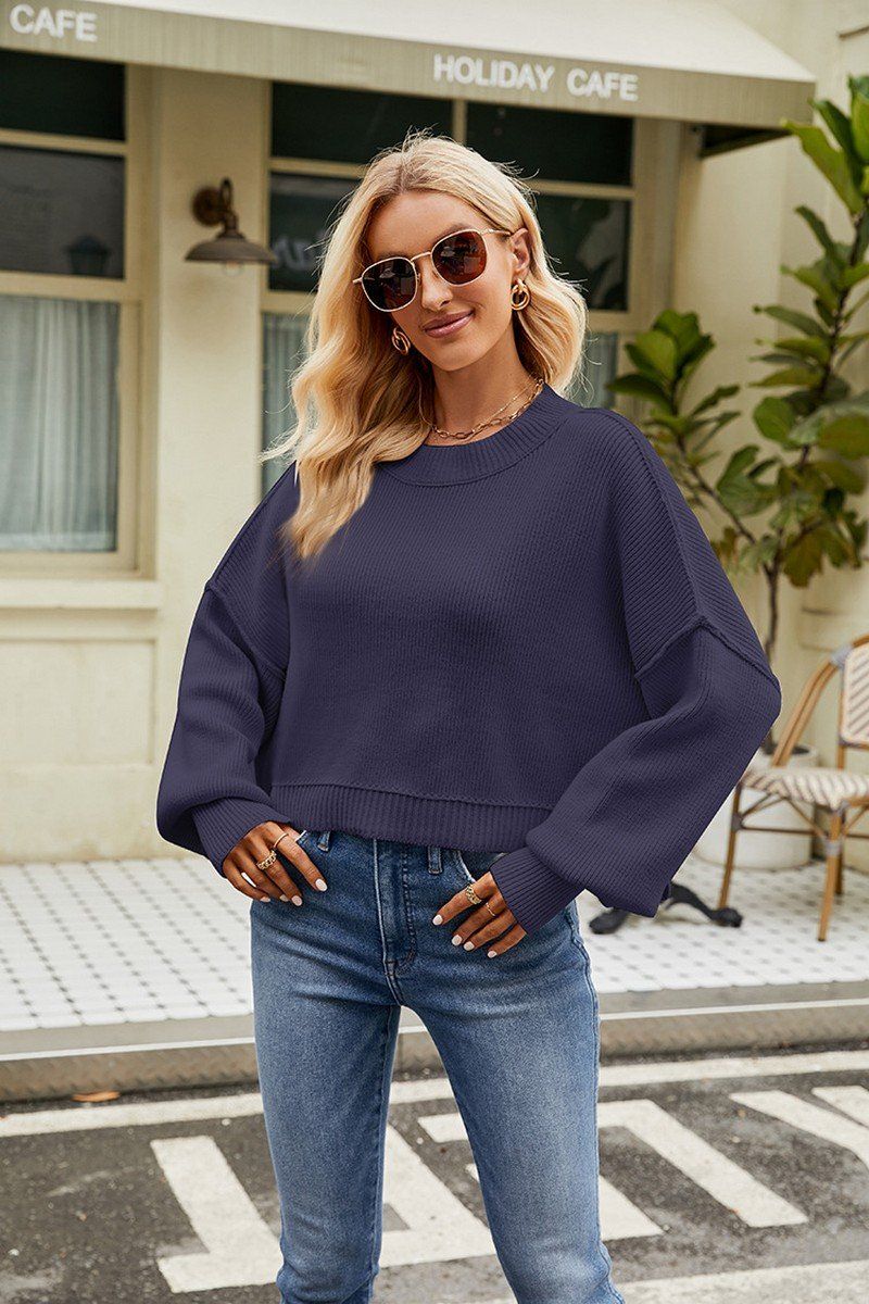 WOMEN RIBBED OVERSIZED JUMPER TOP SWEATER