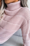 WOMEN CABLE KNITTED TURTLE NECK LOOSE FIT SWEATER