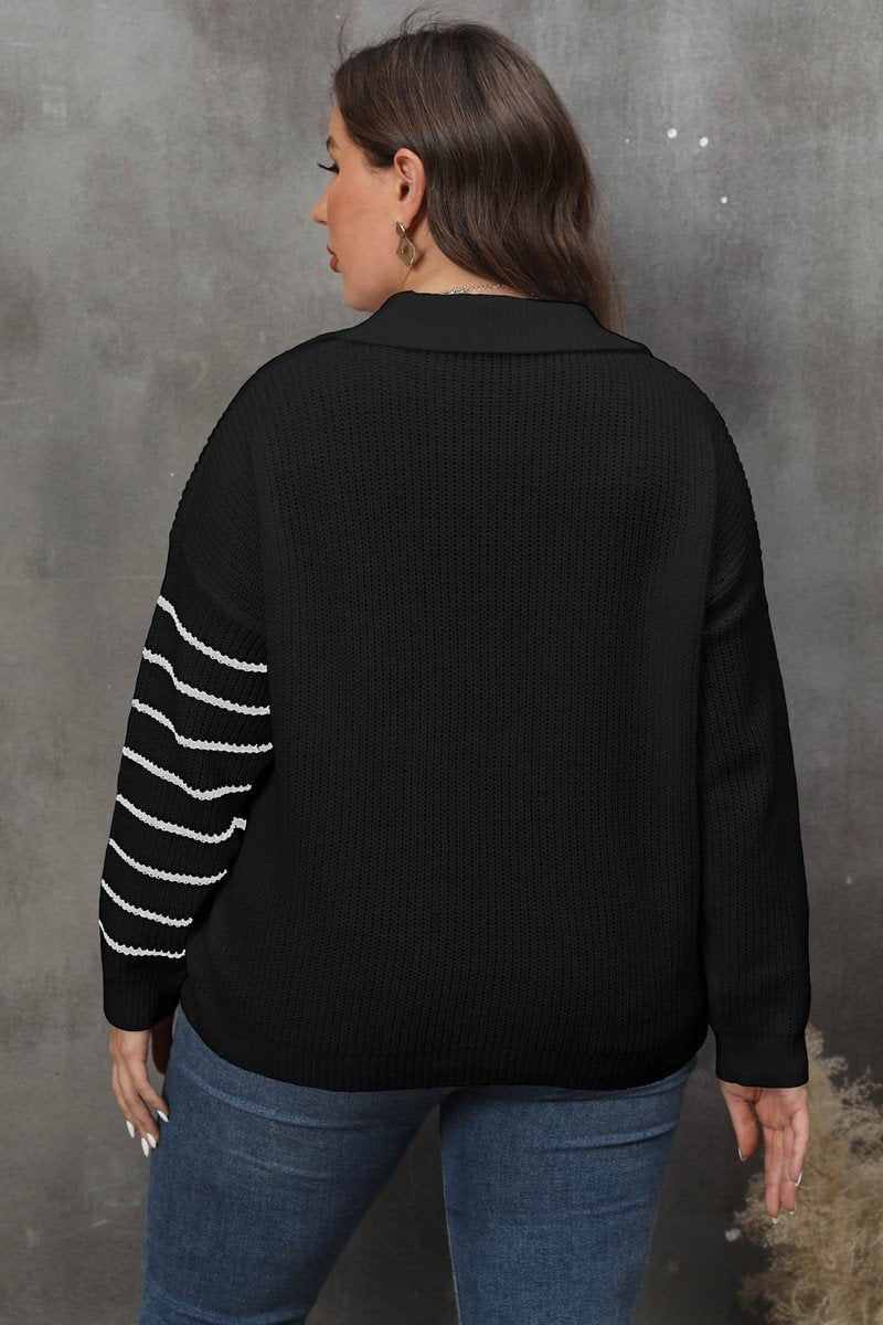 WOMEN PLUS SIZE STRIPE PATTERN KNIT SWEATER<br>
100% ACRYLIC