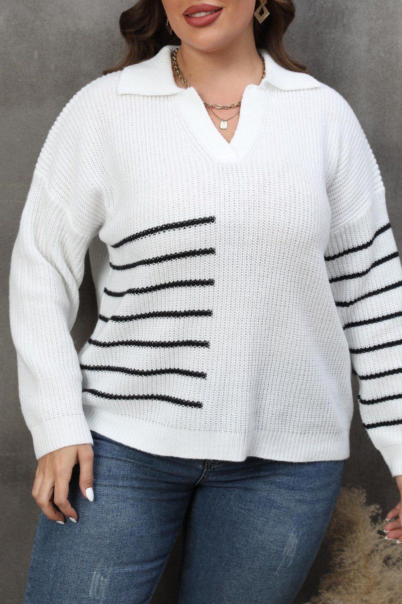 WOMEN PLUS SIZE STRIPE PATTERN KNIT SWEATER<br>
100% ACRYLIC