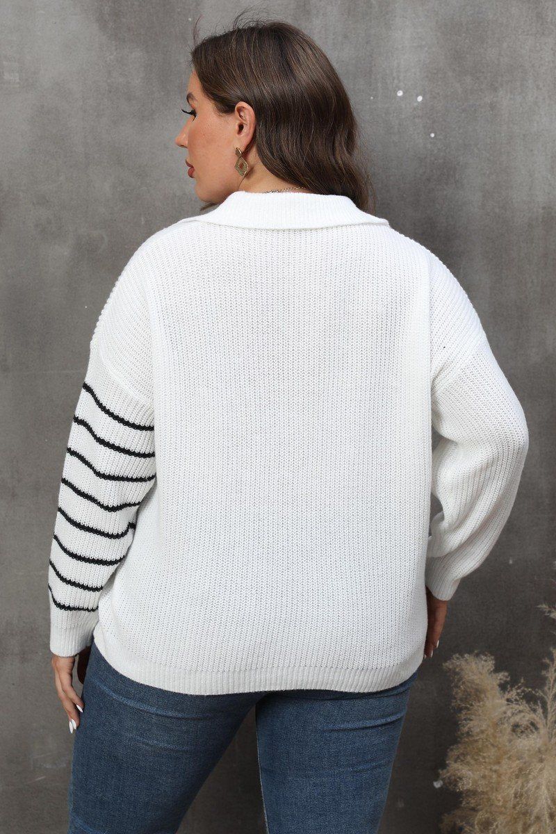 WOMEN PLUS SIZE STRIPE PATTERN KNIT SWEATER<br>
100% ACRYLIC