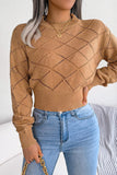 RIBBED HIGH NECK LACE SHORT LENGTH CROP SWEATER