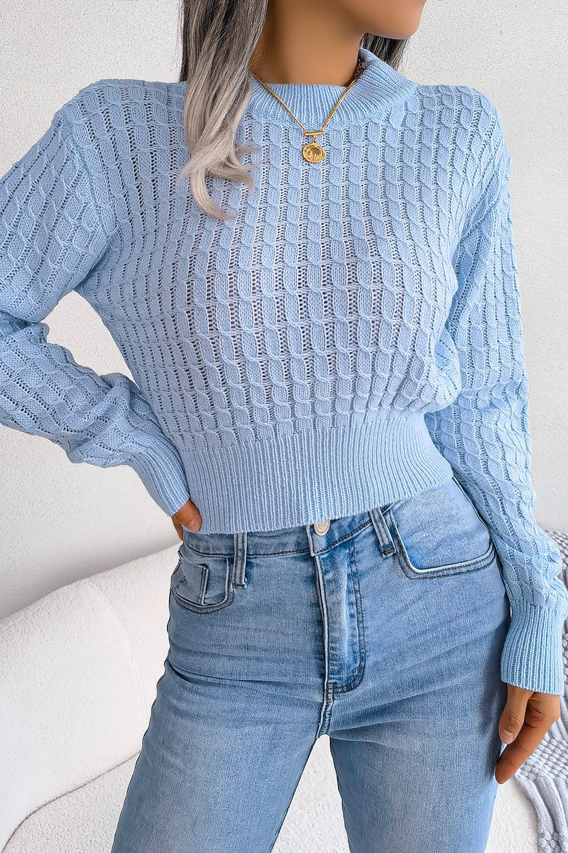 TWIST CHUNKY CABLE KNIT RIBBED CROP SWEATSHIRT