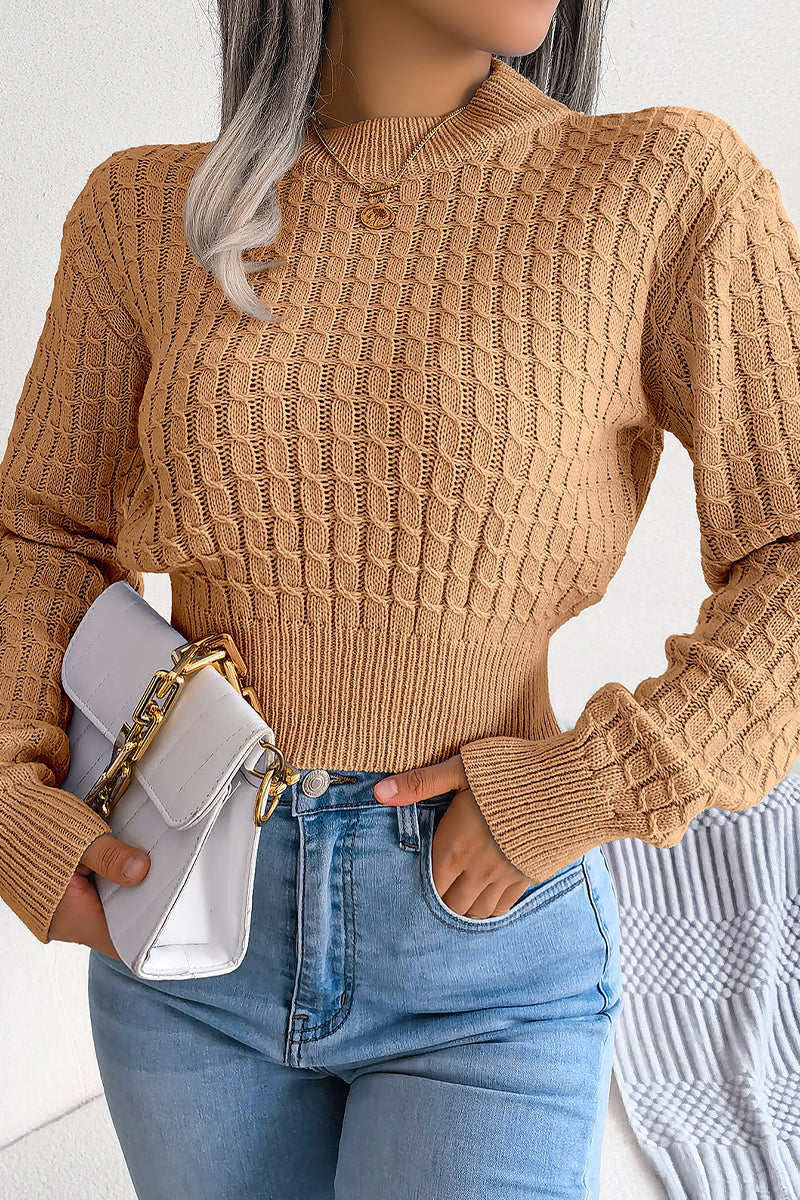 TWIST CHUNKY CABLE KNIT RIBBED CROP SWEATSHIRT