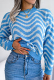 WOMEN RIBBED WAVE PATTERN KNITTED SHORT SWEATER
