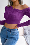 TWISTED CABLE KNIT ONE OFF SHOULDER CROP SWEATER