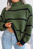 STRIPE PATTERN HIGH NECK FISHERMAN KNIT SWEATER