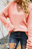 WOMEN OVERSIZED LOOSE FIT V NECK KNIT SWEATER