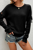 WOMEN LONG SLEEVE ROUND NECK TASSEL SWEATER