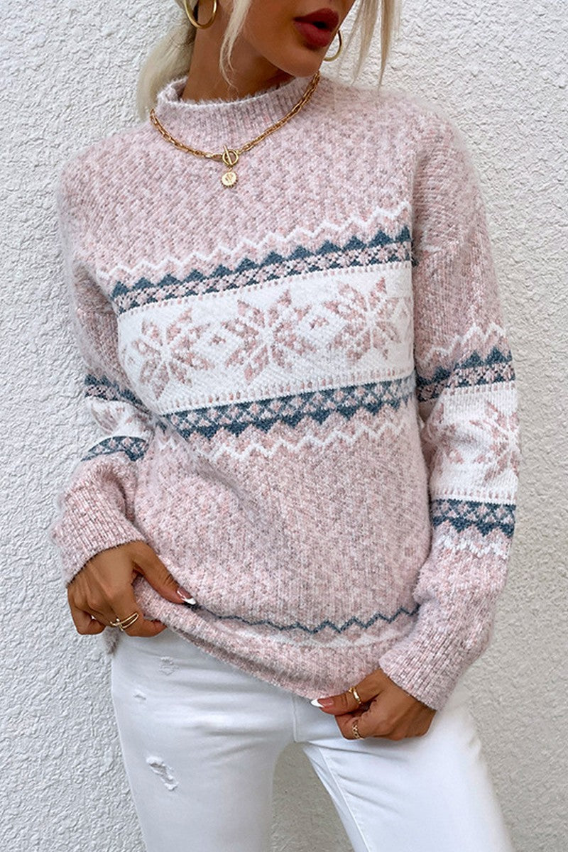 WOMEN X MAS SNOW PATTERN HIGH NECK WARM SWEATER