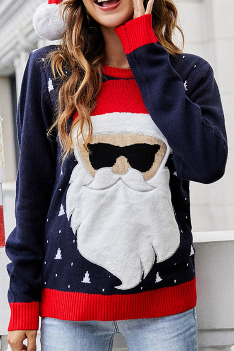 WOMEN SANTA PRINT LONG SLEEVE CHRISTMAS SWEATER