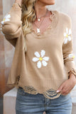 WOMEN VINTAGE DISTRESSED FLOWER PRINTNG SWEATER