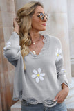 WOMEN VINTAGE DISTRESSED FLOWER PRINTNG SWEATER