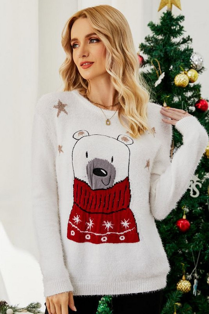 WOMEN CUTE PRINTING LONG SLEEVE WARM SWEATER