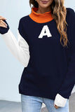 WOMEN COLOR BLOCK A PRINTING HIGH NECK KNIT TOP