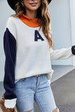 WOMEN COLOR BLOCK A PRINTING HIGH NECK KNIT TOP