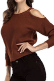 WOMEN SHOULDER CUT OUT LONG SLEEVE KNIT SWEATER