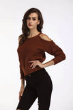 WOMEN SHOULDER CUT OUT LONG SLEEVE KNIT SWEATER