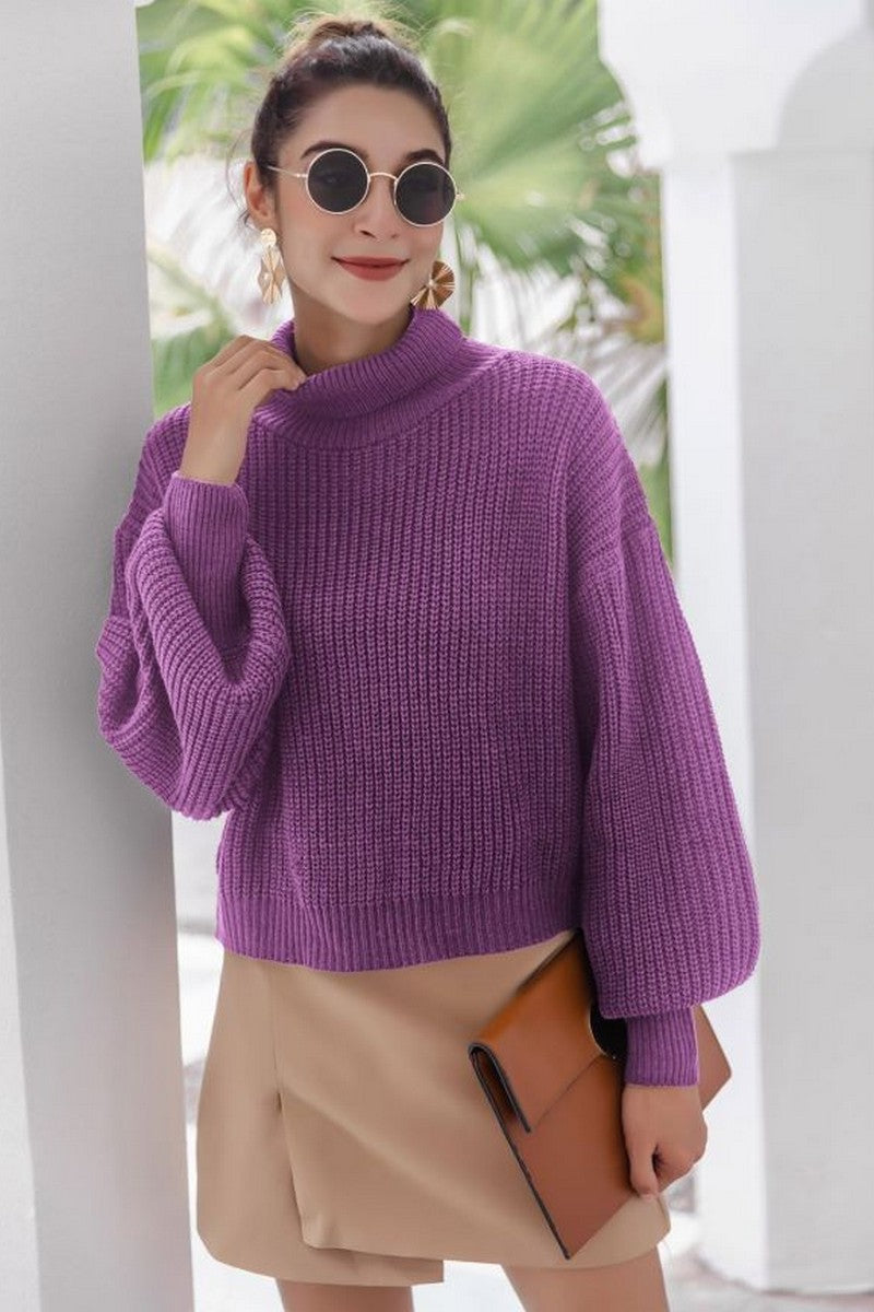WOMEN LOOSE FIT HIGH TURTLE NECK KNITTED SWEATER