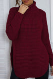 WOMEN WAFFLE KNIT TURTLE NECK SIDE SLIT SWEATER