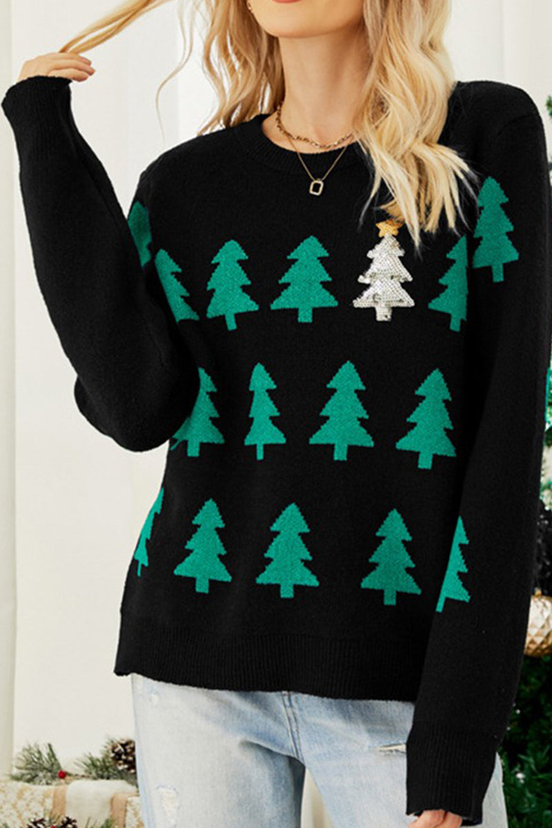 WOMEN PINE TREE PRINTING LONG SLEEVE SWEATSHIRT