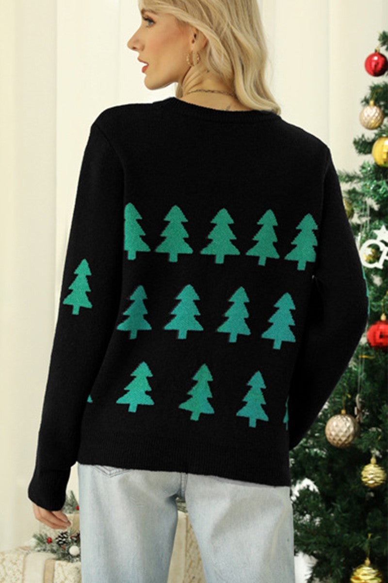 WOMEN PINE TREE PRINTING LONG SLEEVE SWEATSHIRT