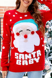 WOMEN CHRISTMAS SANTA FACE LONG SLEEVE SWEATER