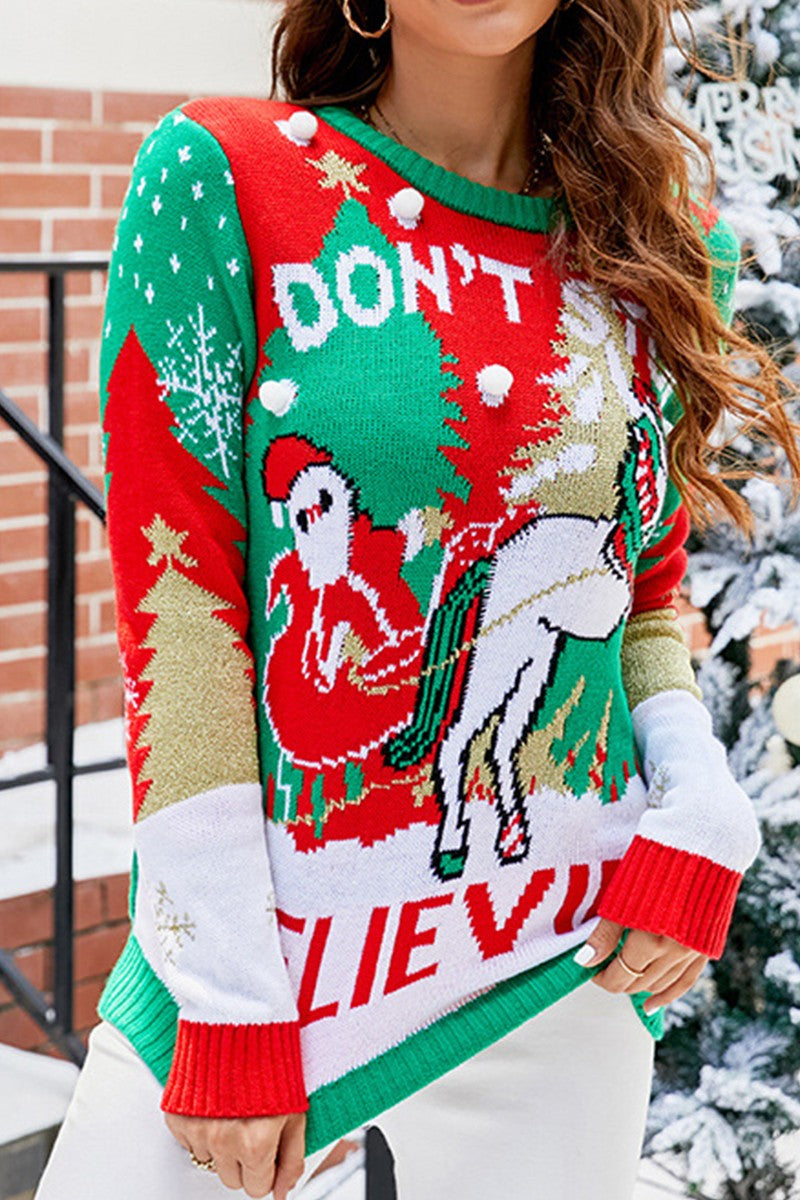 WOMEN WINTER SNOWMAN PRINTING KNIT SWEATER