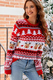 WOMEN PINE TREE AND DEER PRINTING X MAS SWEATER