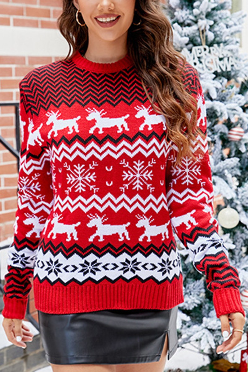 WOMEN LOOSE FIT WINTER PRINTING KNIT SWEATSHIRT