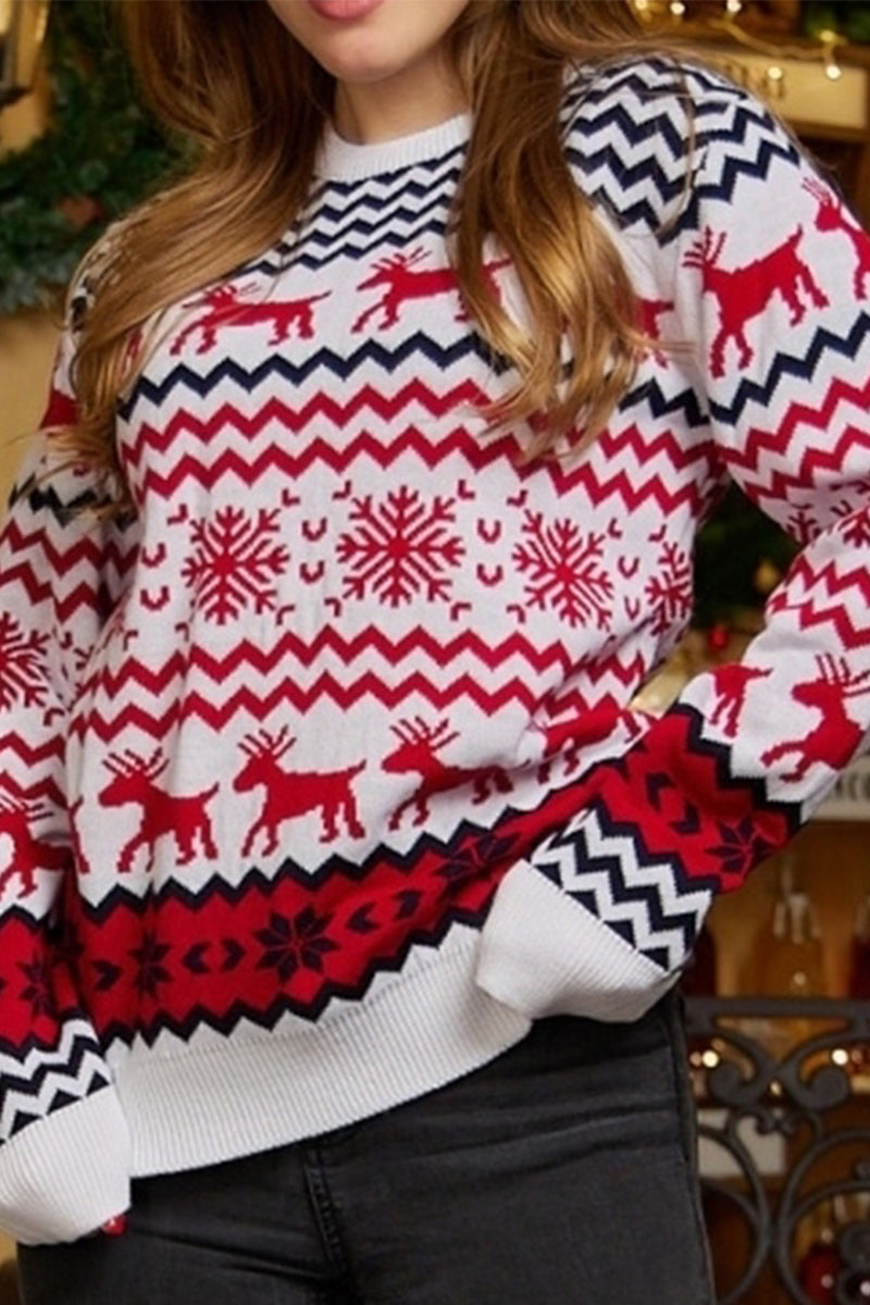 WOMEN LOOSE FIT WINTER PRINTING KNIT SWEATSHIRT