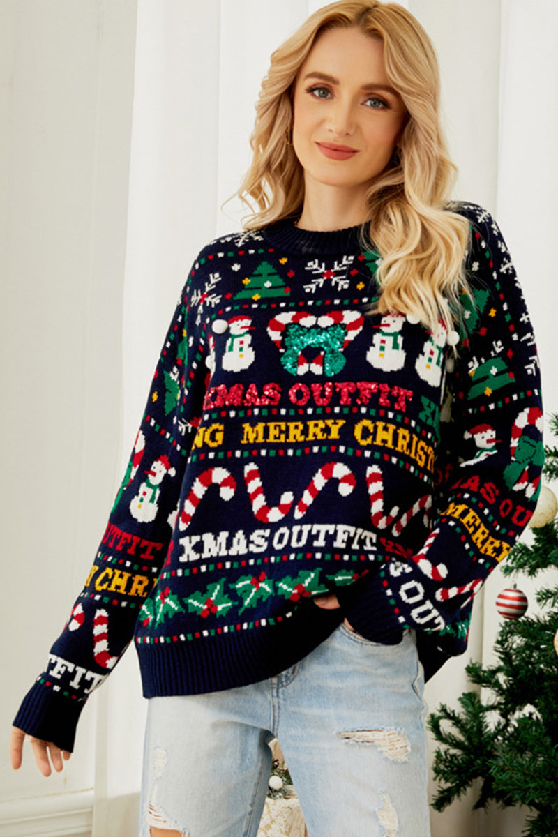 WOMEN CHRISTMAS X MAS PRINTING PULLOVER SWEATER