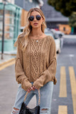 WOMEN LOOSE FIT ROUND NECK RIBBED KNIT SWEATER