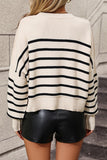 WOMEN STRIPE PATTERN RIBBED KNIT JUMPER TOP