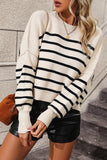 WOMEN STRIPE PATTERN RIBBED KNIT JUMPER TOP