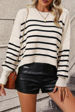 WOMEN STRIPE PATTERN RIBBED KNIT JUMPER TOP