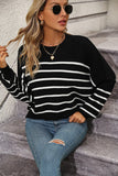 WOMEN STRIPE PATTERN RIBBED KNIT JUMPER TOP