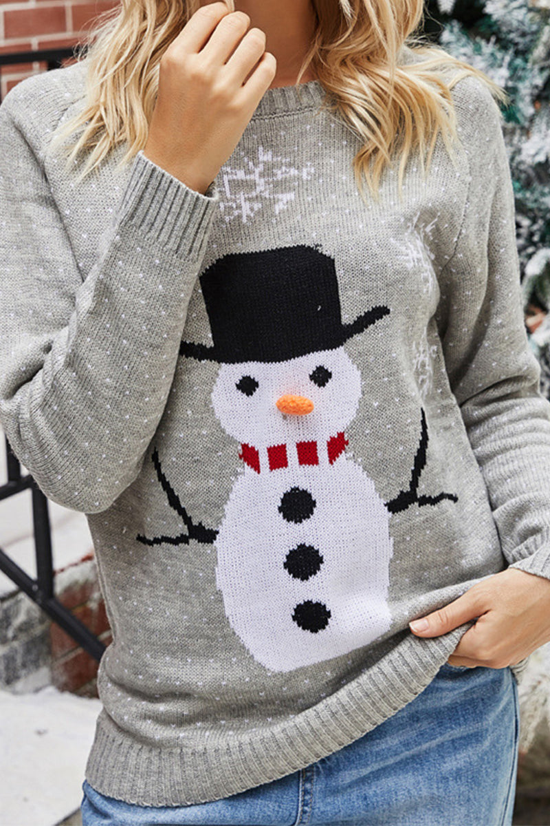 WOMEN WINTER CUTE SNOWMAN PRINTING KNIT SWEATER