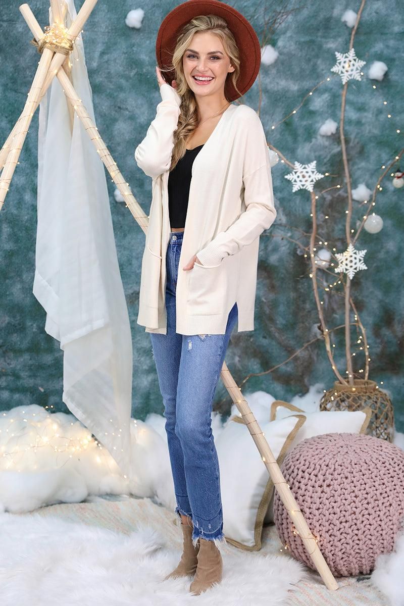 LOOSE FIT WITH POCKET SWEATER CARDIGAN - Doublju