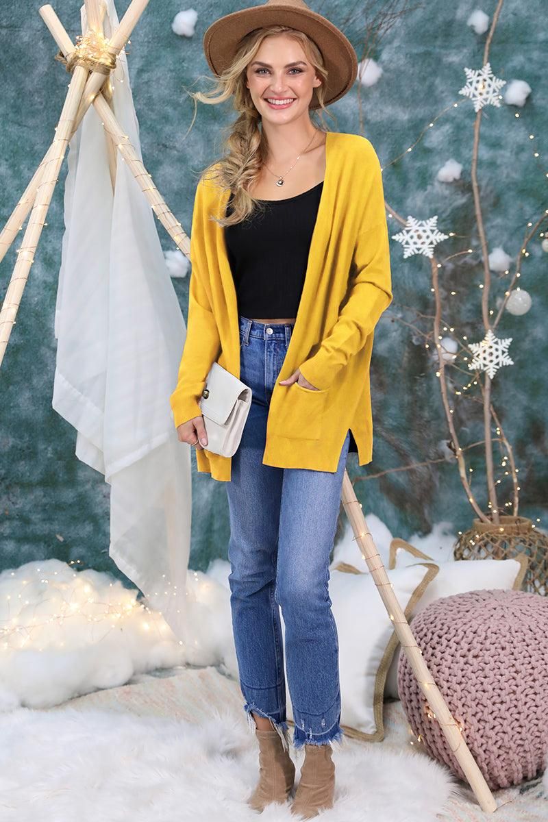 LOOSE FIT WITH POCKET SWEATER CARDIGAN - Doublju