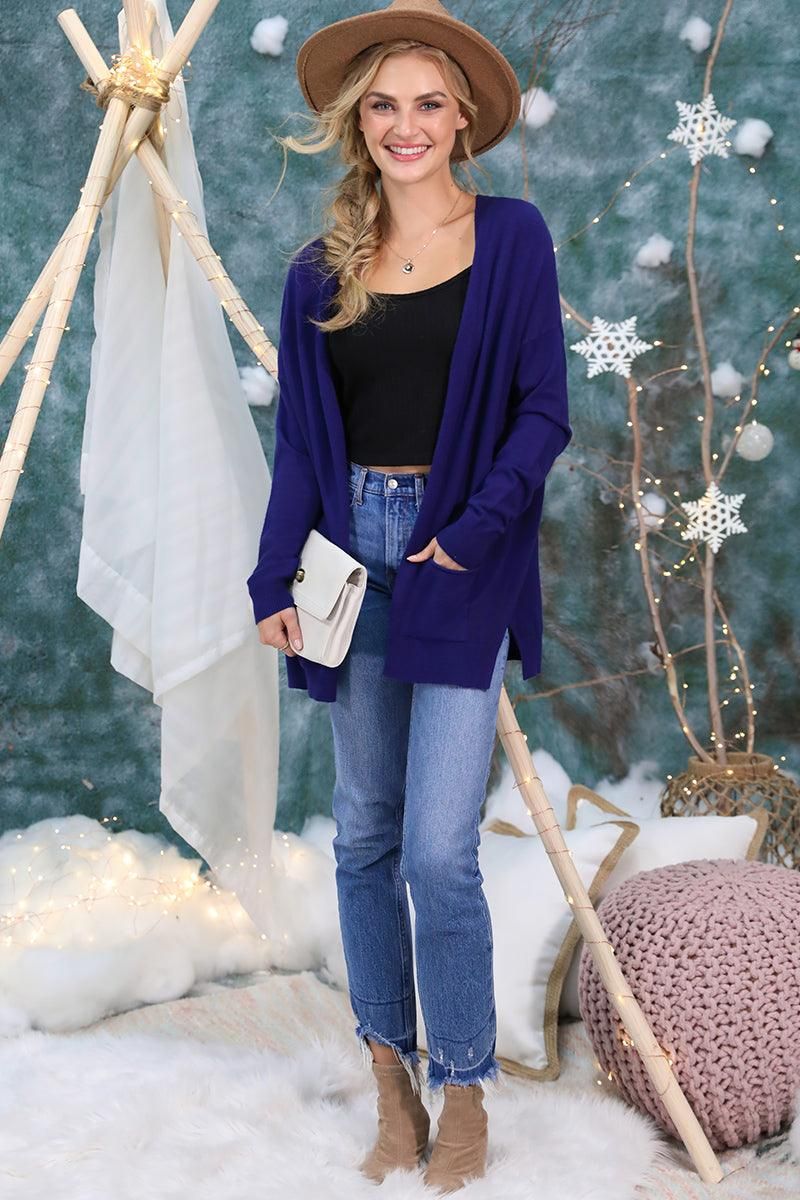 LOOSE FIT WITH POCKET SWEATER CARDIGAN - Doublju