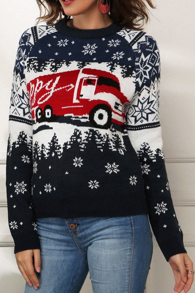 WOMEN WINTER SNOWFLAKE PRINTING KNIT SWEATER