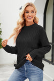 WOMEN TWISTED CHUNKY CABLE KNIT LOOSE FIT SWEATER