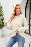 WOMEN TWISTED CHUNKY CABLE KNIT LOOSE FIT SWEATER