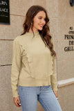 WOMEN RIBBED HIGH NECK LONG SLEEVE RUFFLE SWEATER